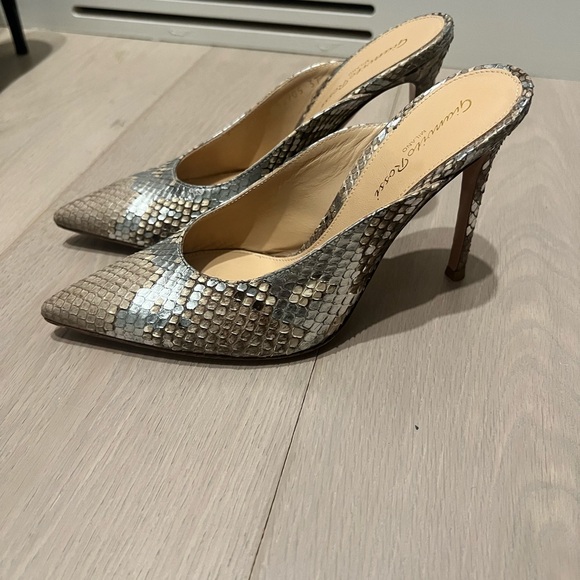Gianvito Rossi Snakeskin Slingback Heels - Gray and Cream - Picture 2 of 4